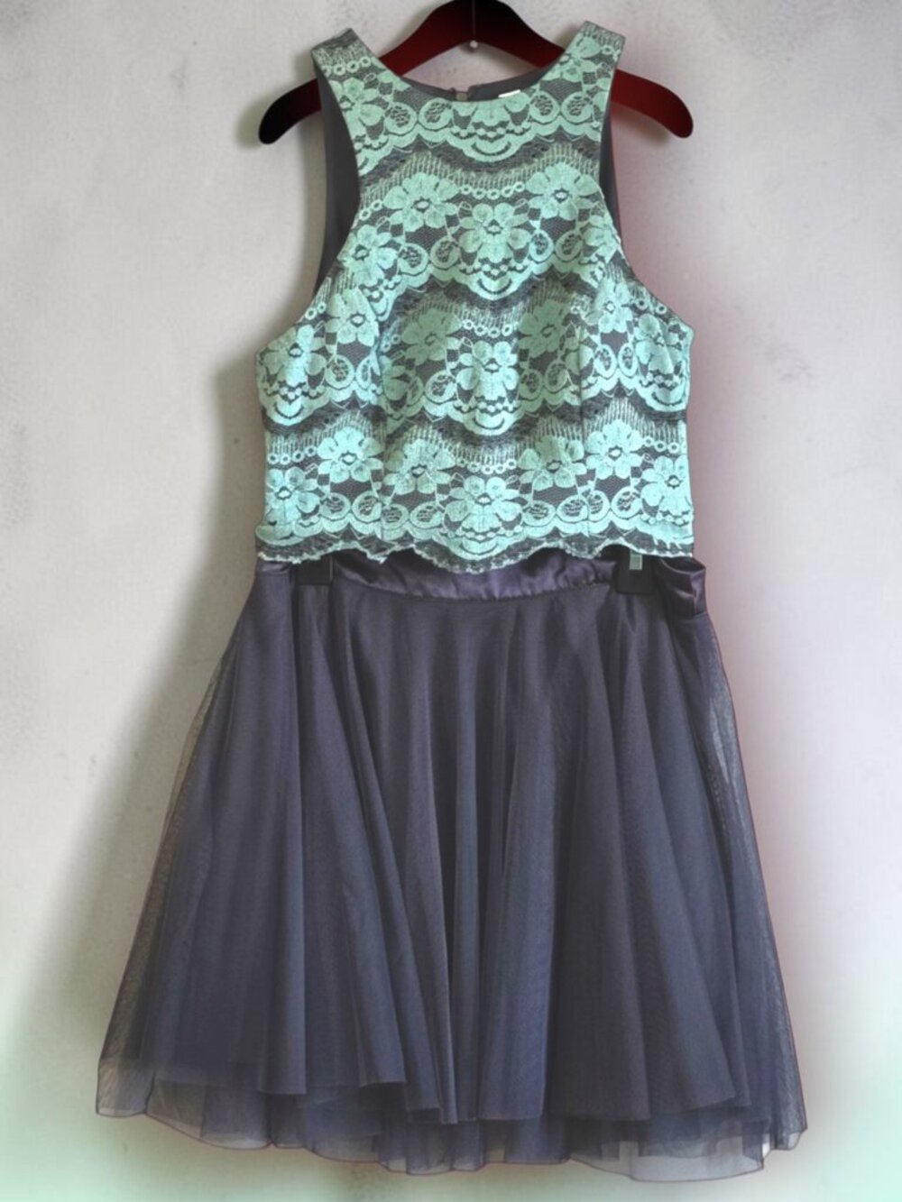 Teeze Me Mint Lace Gray Tulle 2 Piece Homecoming Dress Size 3/4